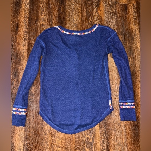Free People We the Free Top Women Small S Thermal Henley Blue Rainbow Embroidery - Picture 3 of 4